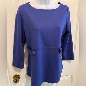 Kasper Blue Knit Top, Small, Bateau Neck, 3/4 Sleeves